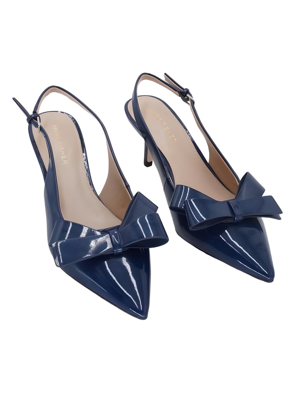 Marc Fisher Allon Bow Slingback 2" Kitten Heel Pumps Dark Blue Patent Size 8M